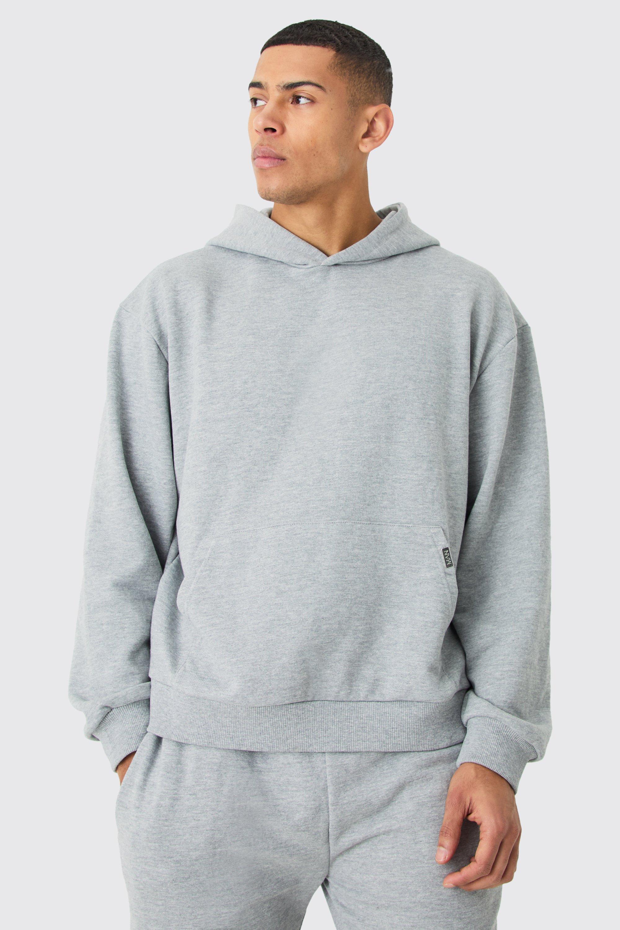 Mens Grey Oversized Boxy Heavyweight Hoodie, Grey